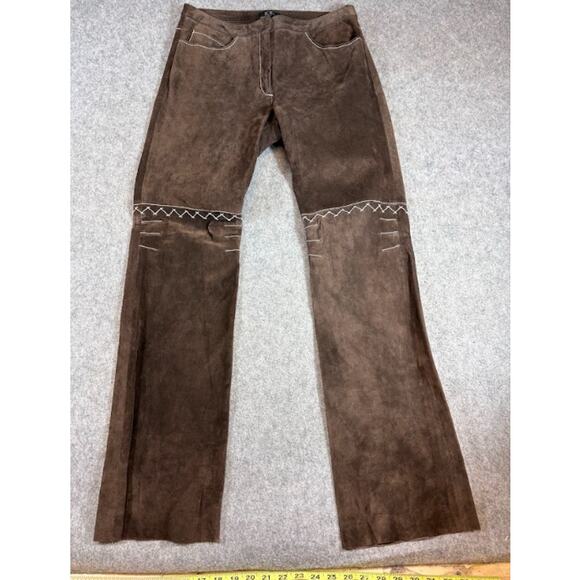 BCBG Pants - Vintage BCBGMaxAzria Suede Leather Pants Womens 6 Brown Boho Western Bootcut Y2K